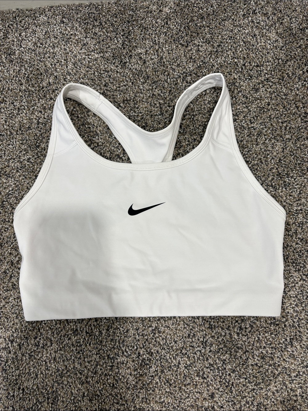 Nike White Racerback Sports Bra with Black Swoosh